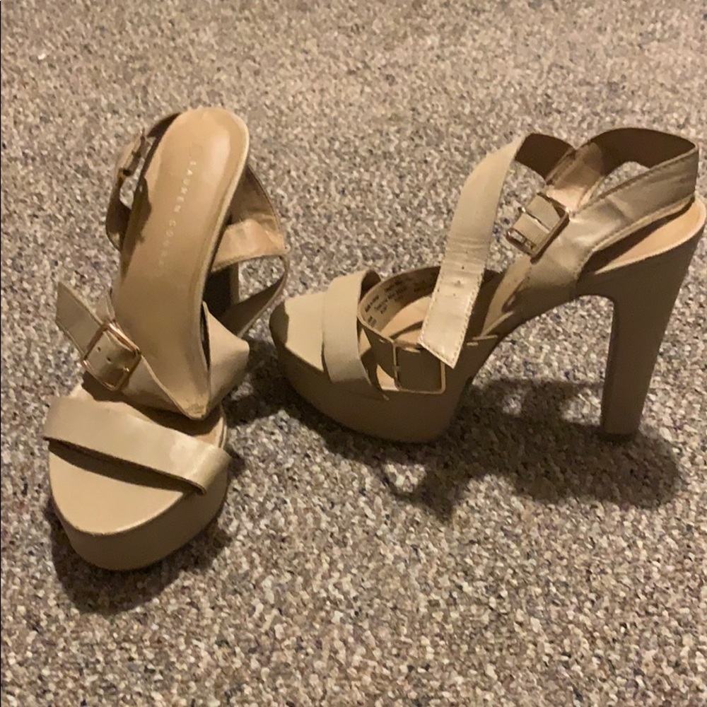 5” Lauren Conrad strappy platform heels.